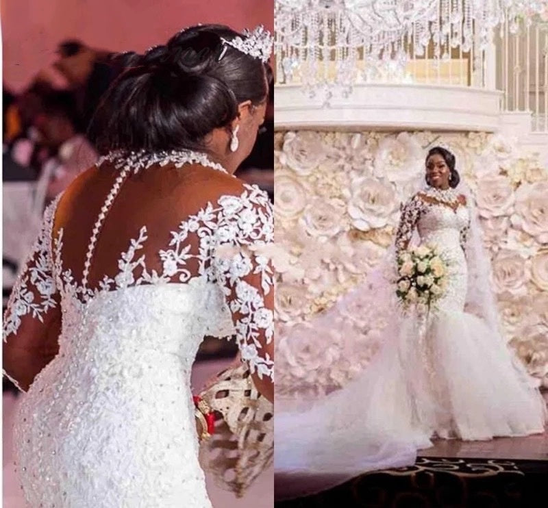 Long Sleeves Mermaid White Wedding Dress