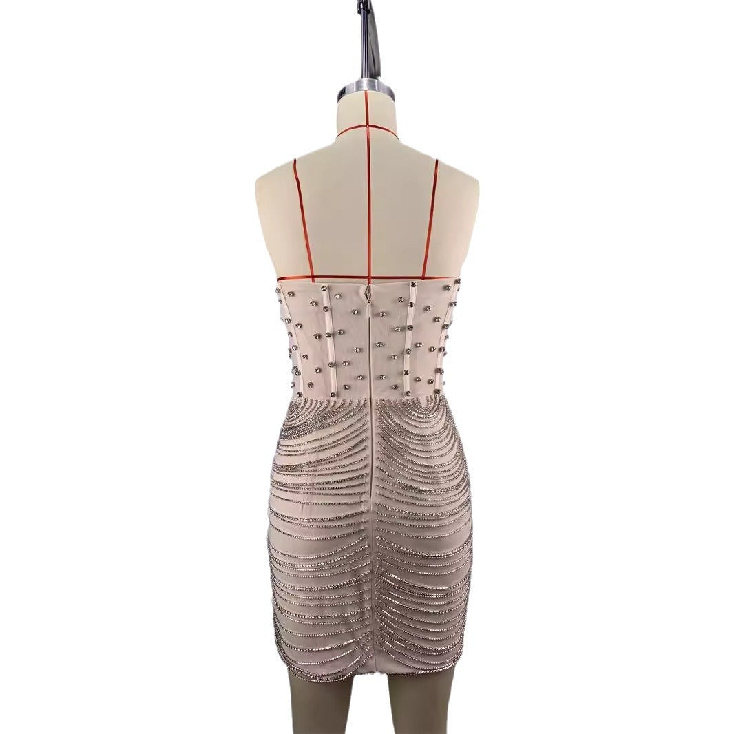 Diamond Trim Slim Chain Tight Mini Dress Women