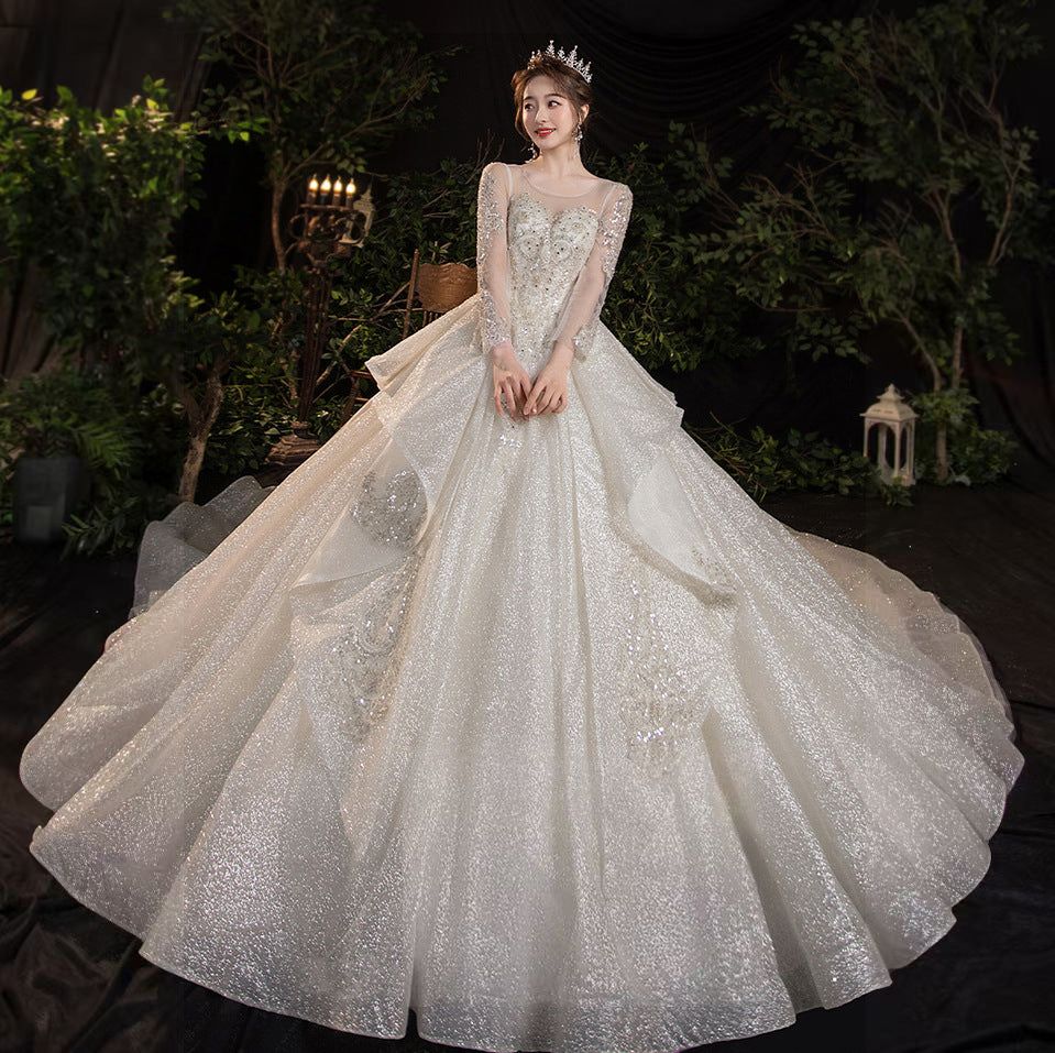 Dream Long-sleeved Retro Big Tail Wedding Dress