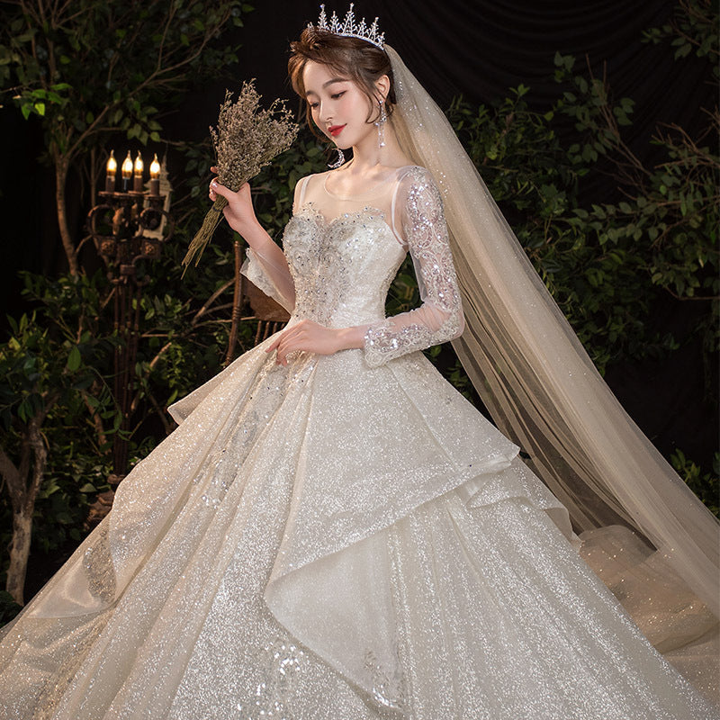 Dream Long-sleeved Retro Big Tail Wedding Dress