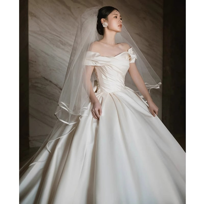 Off-shoulder Satin Wedding Dress