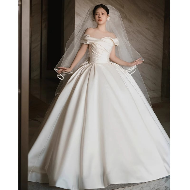 Off-shoulder Satin Wedding Dress