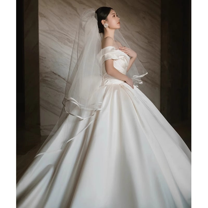 Off-shoulder Satin Wedding Dress