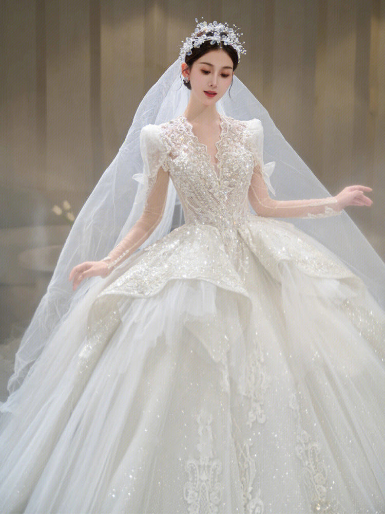 Bride Main Yarn Long Sleeve Wedding Dress