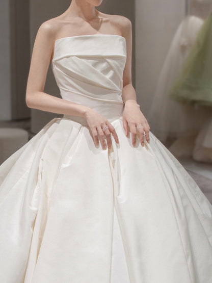 Women's Satin Tube Top Simple Elegant Wedding Dress