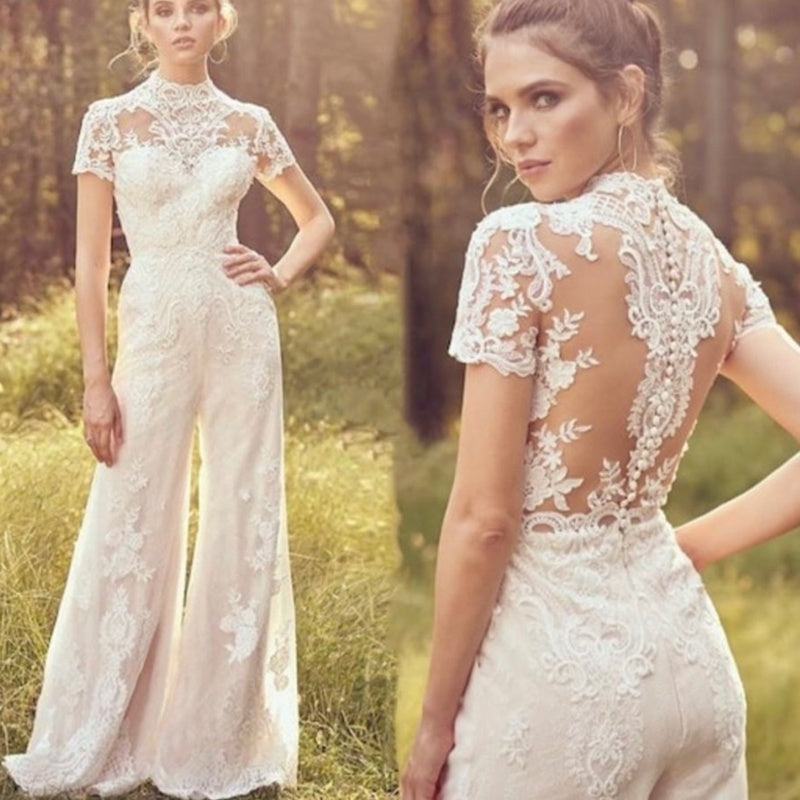 Wedding Bridal Gowns Short Sleeve Jumpsuit