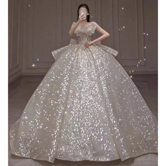Long Trailing Heavy Industry Retro Wedding Dress