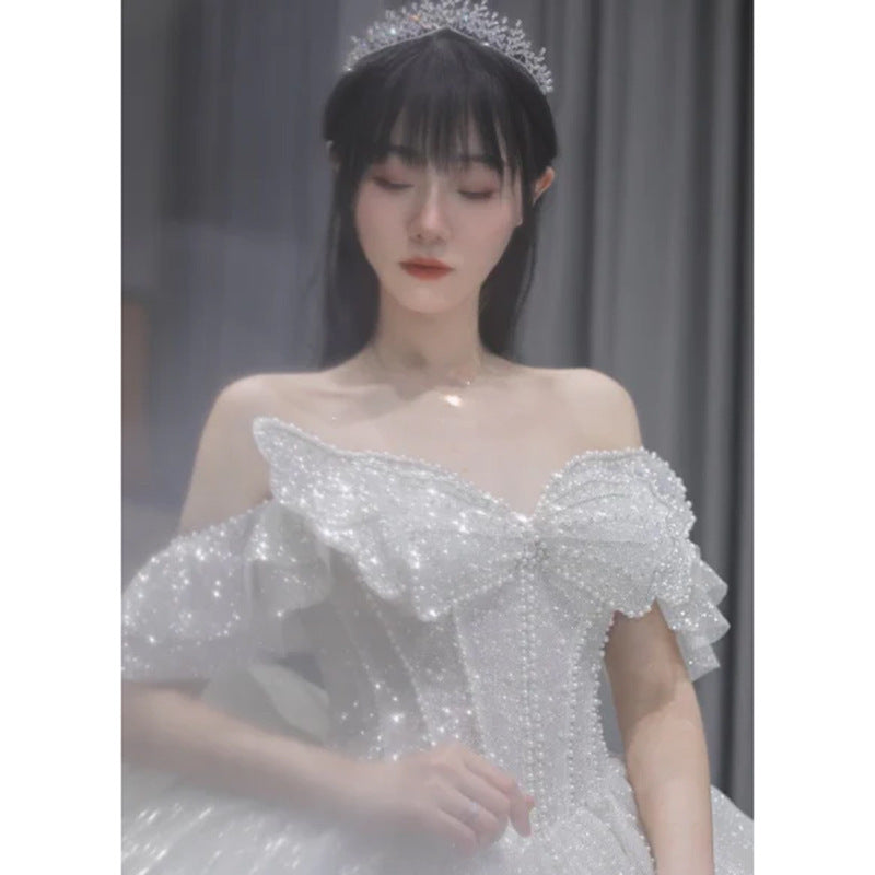 Long Trailing Heavy Industry Retro Wedding Dress